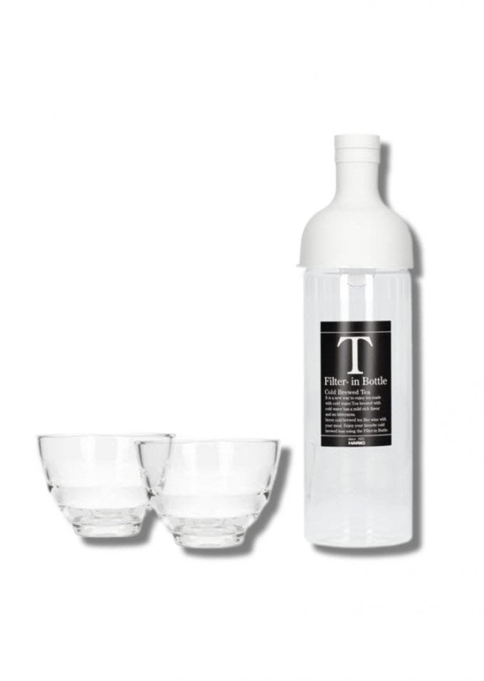 Hario Filter-In Bottle Pale Grey + Yunomi Tea Glass Set